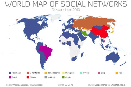 World Map of Social Networks, Dec. 2010
