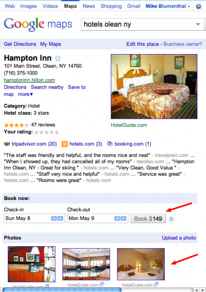 Google Places Page Hotel Booking Upgrade