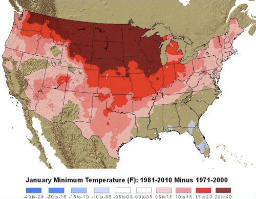 NOAA Climate Normals: January Minimum Temperature (F): 1981-2010 vs. 1971-2000